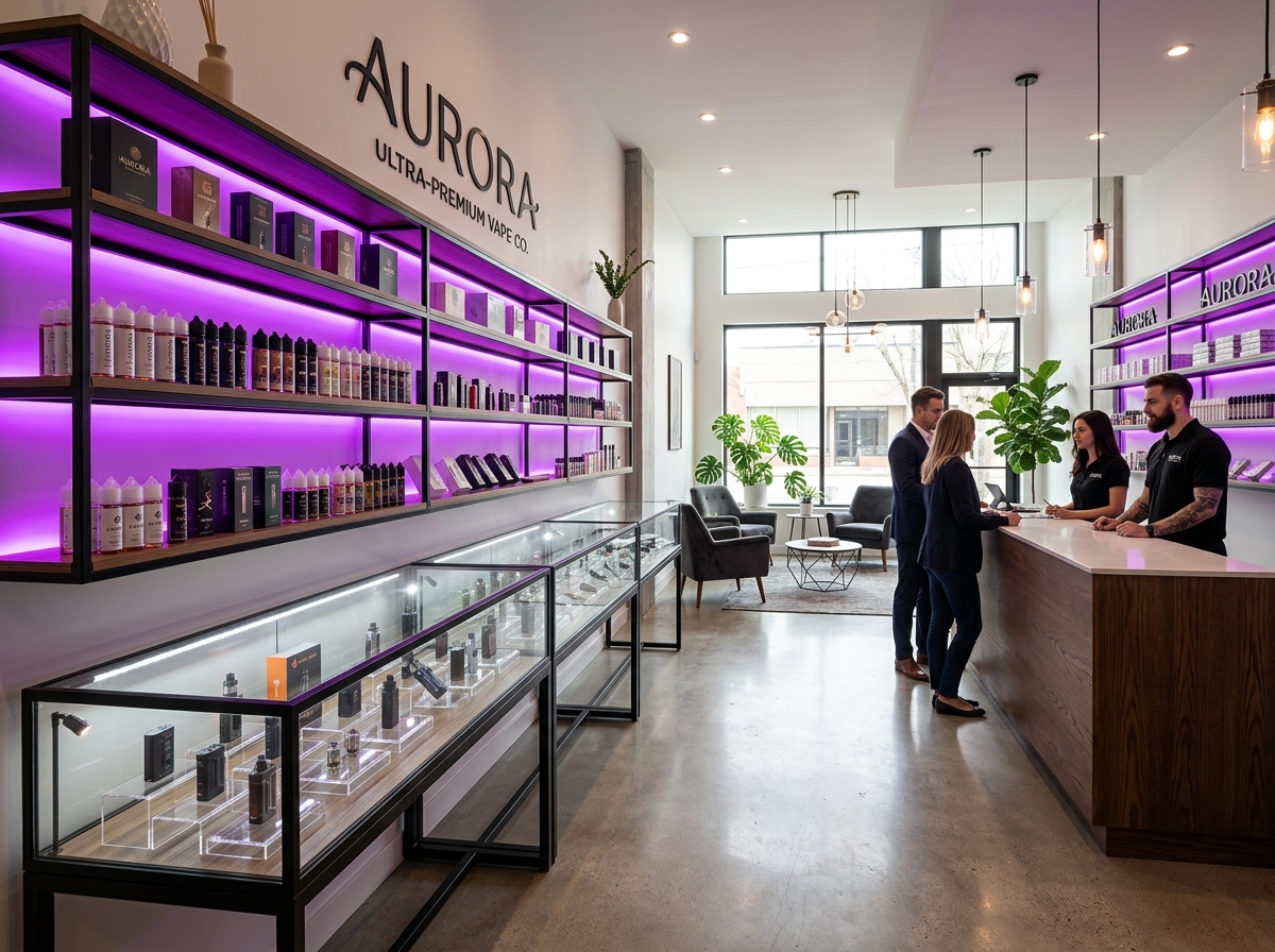 Interior view of 504 Vape clean retail store layout